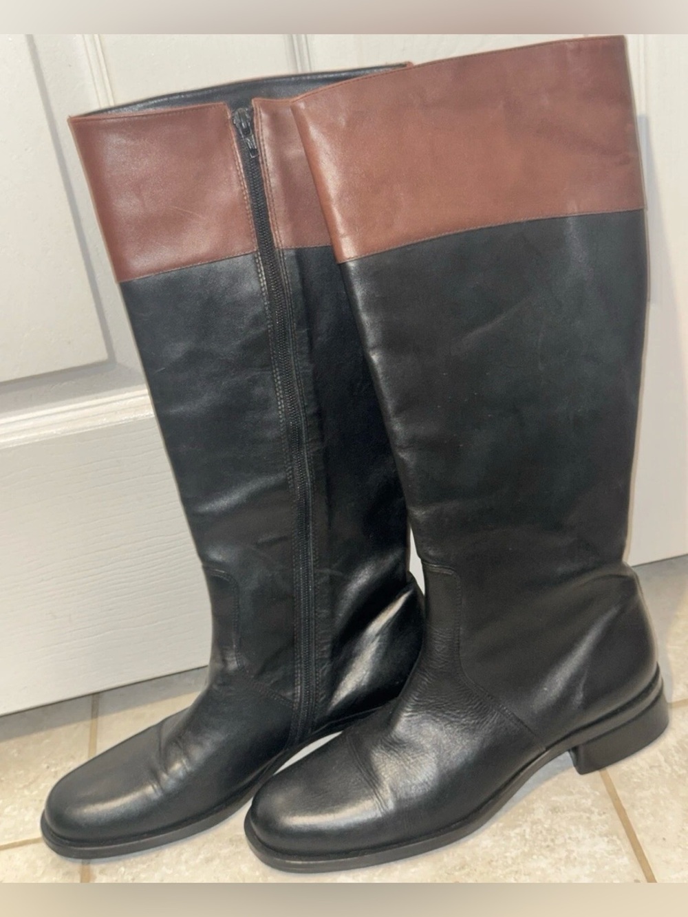 Talbots Black and Brown Leather Knee High Riding Boots Womens size 11